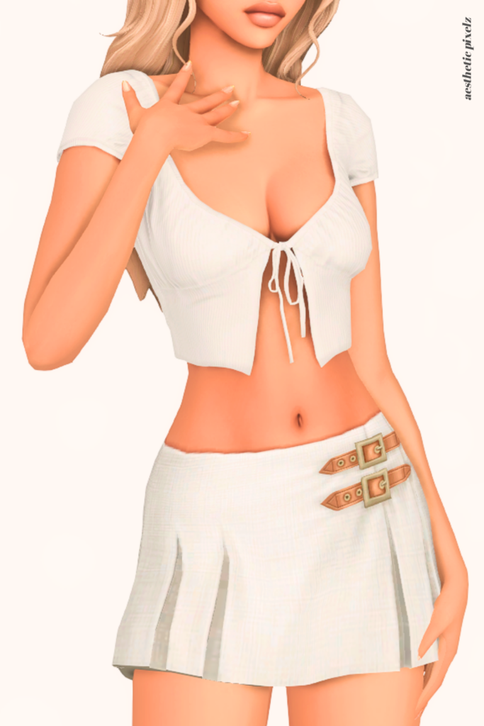 a female sim wearing a custom content mini skirt in the sims 4