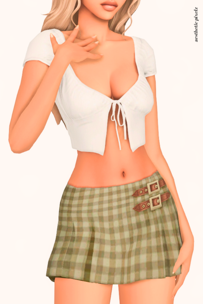 a female sim wearing a custom content mini skirt in the sims 4
