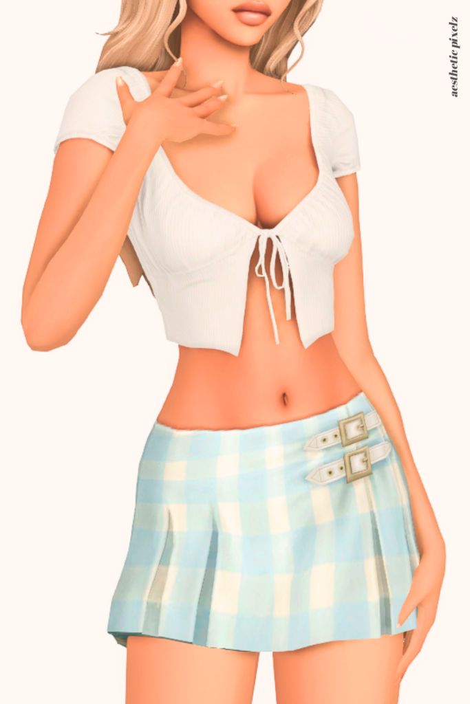 a female sim wearing a custom content mini skirt in the sims 4