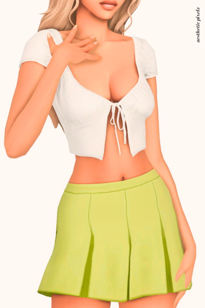 a female sim wearing a custom content mini skirt in the sims 4