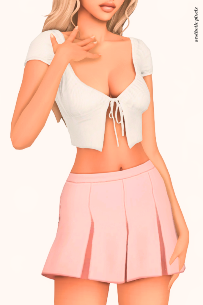 a female sim wearing a custom content mini skirt in the sims 4