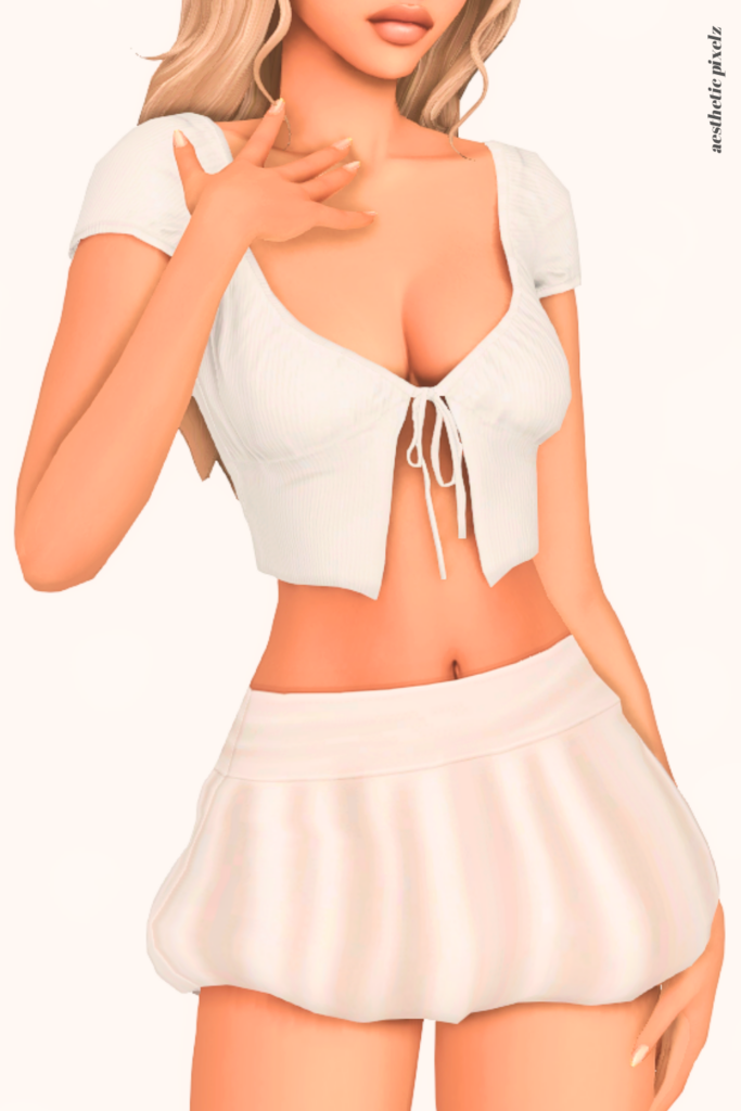 a female sim wearing a custom content mini skirt in the sims 4