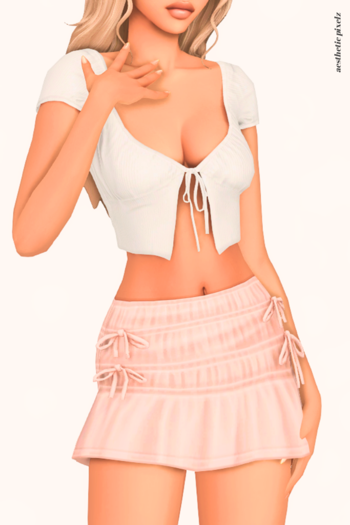a female sim wearing a custom content mini skirt in the sims 4