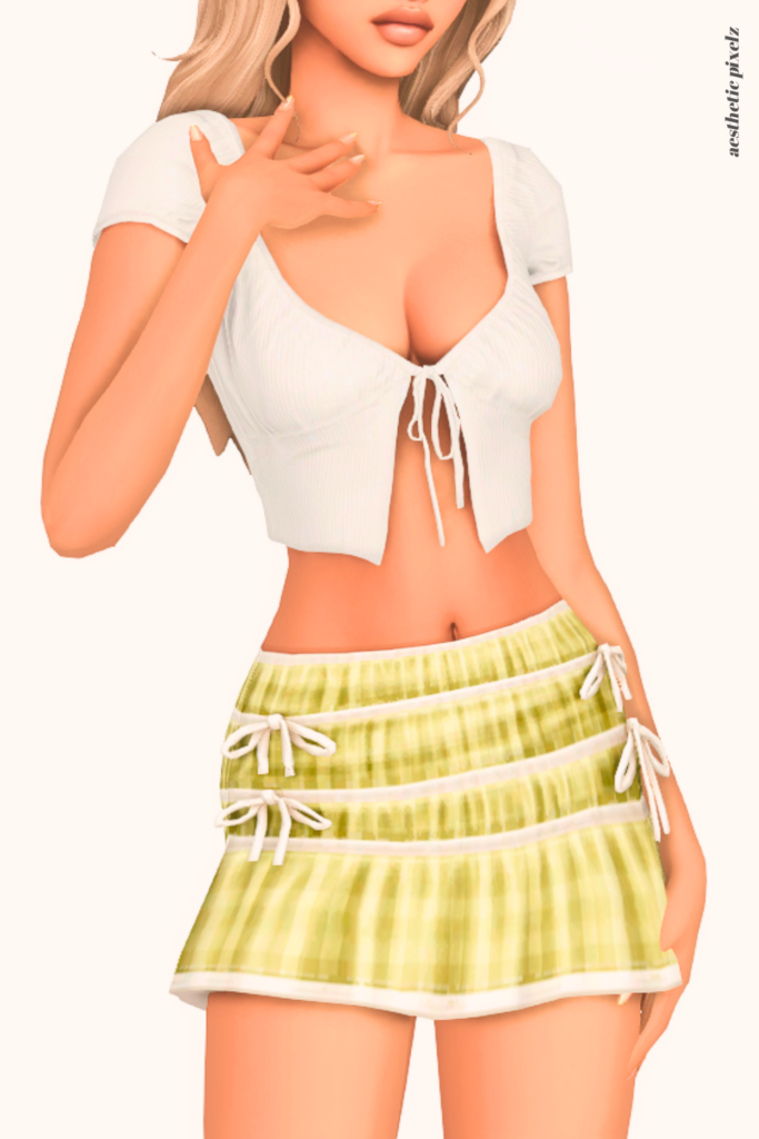 a female sim wearing a custom content mini skirt in the sims 4
