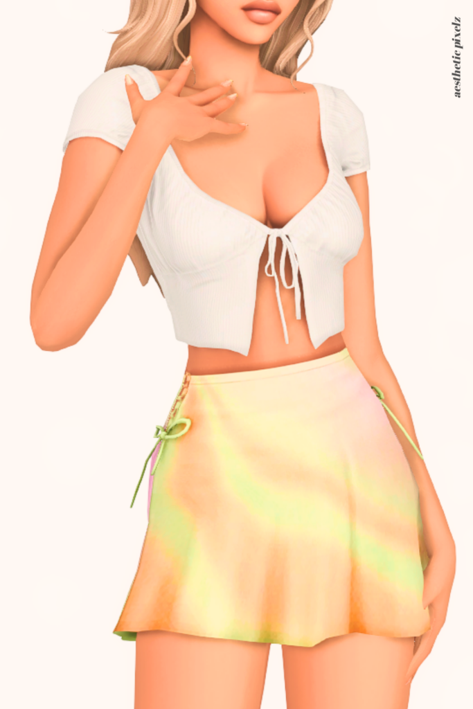 a female sim wearing a custom content mini skirt in the sims 4
