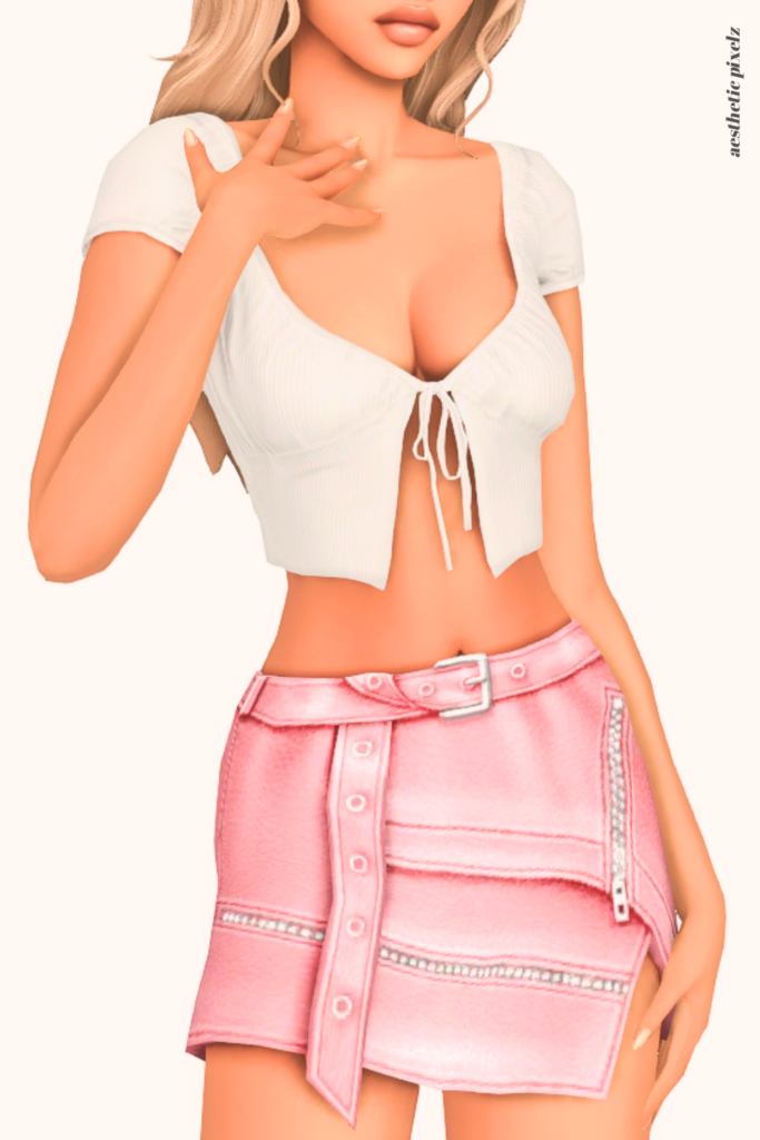 a female sim wearing a custom content mini skirt in the sims 4