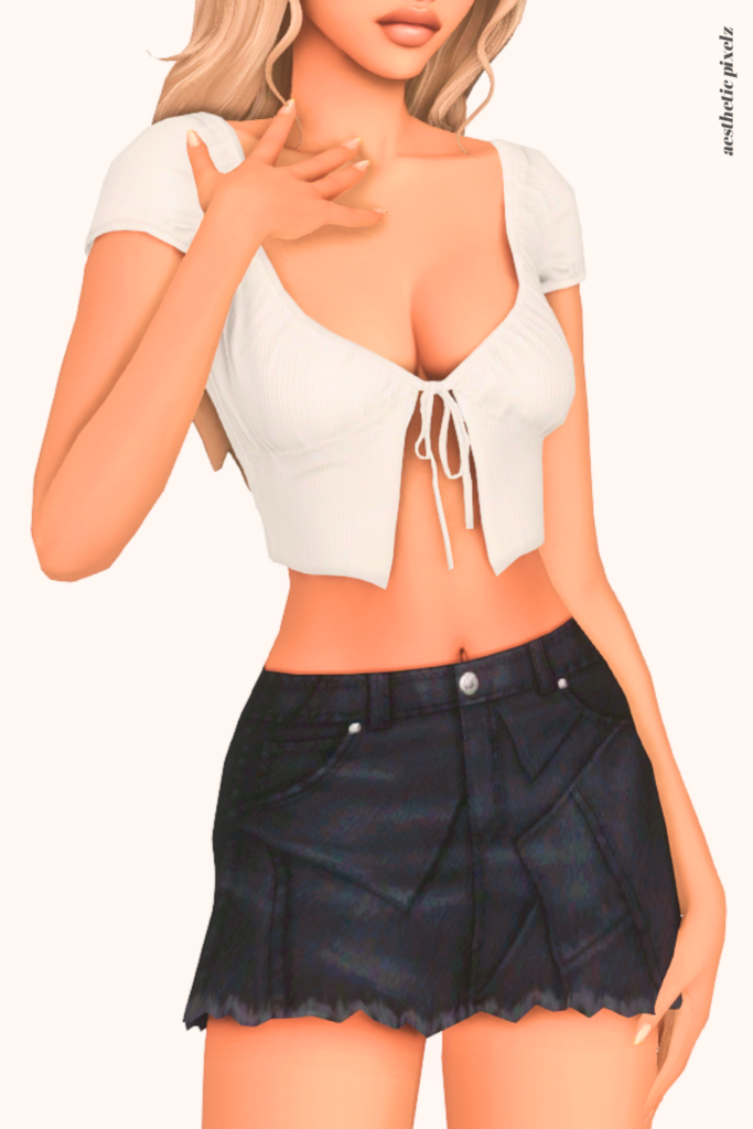 a female sim wearing a custom content mini skirt in the sims 4