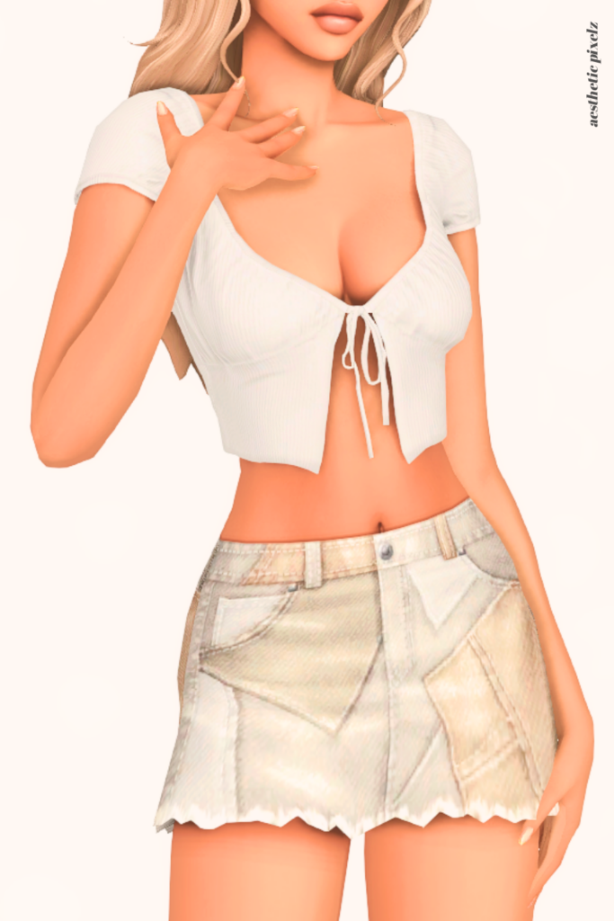 a female sim wearing a custom content mini skirt in the sims 4