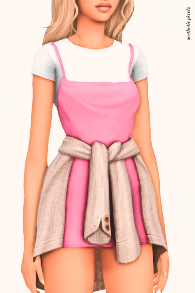 a female sim wearing a custom content dress in the sims 4 that is short and casual style