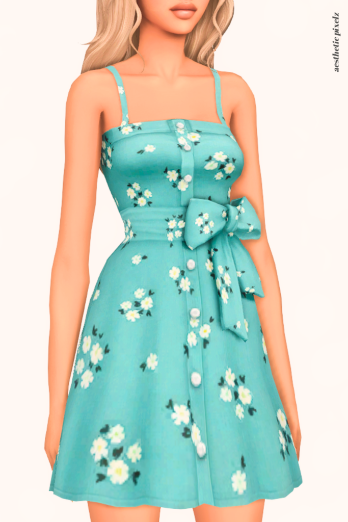 a female sim wearing a custom content dress in the sims 4 that is short and casual style