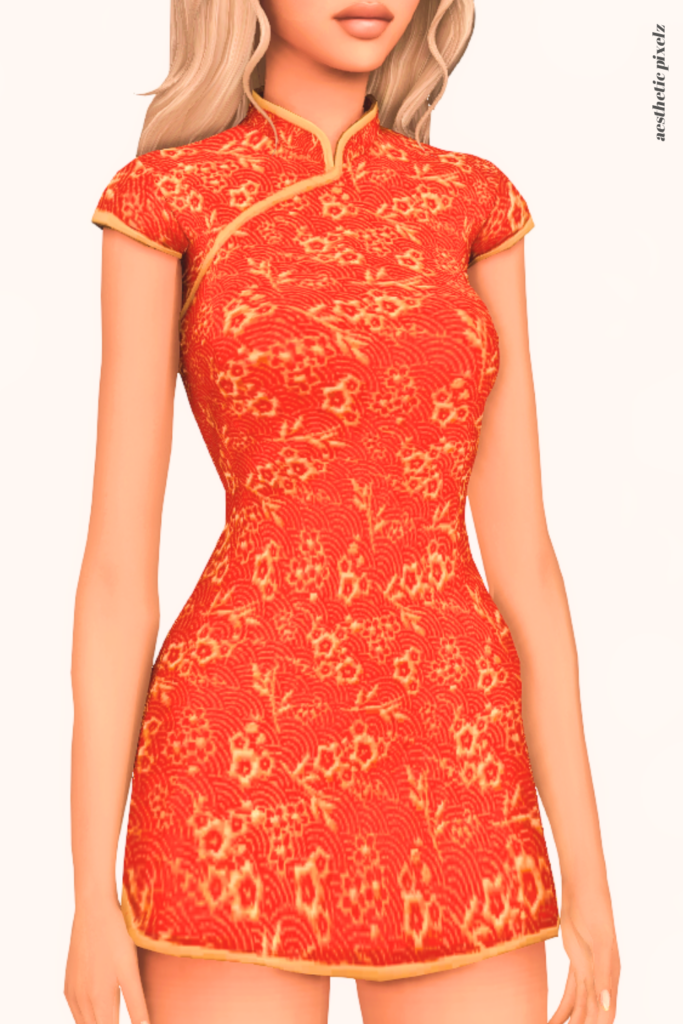 a female sim wearing a custom content dress in the sims 4 that is short and casual style