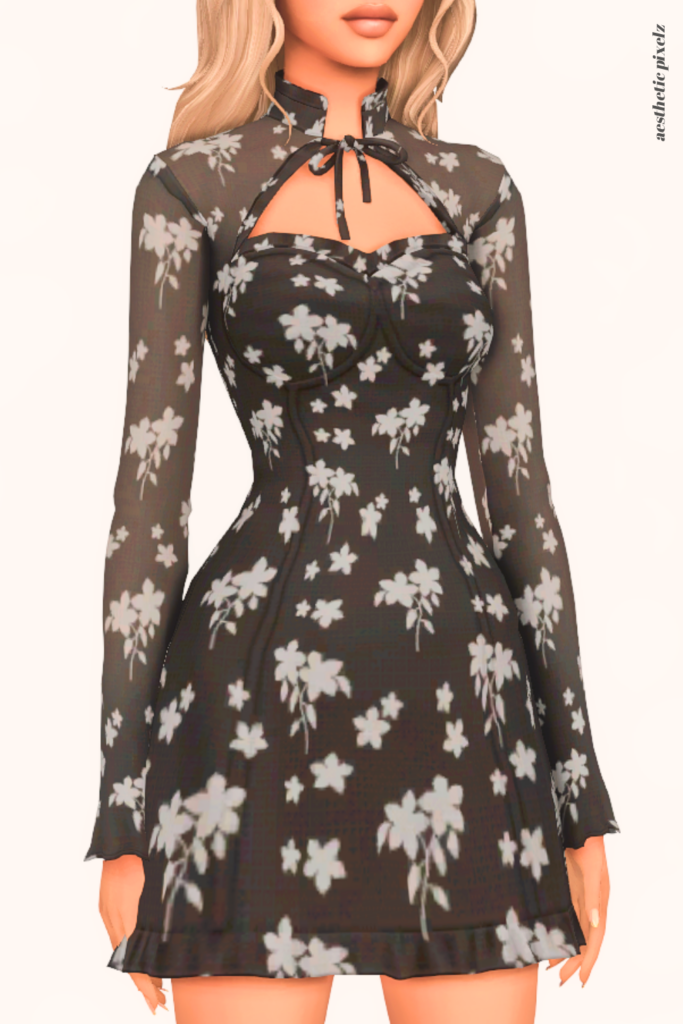 a female sim wearing a custom content dress in the sims 4 that is short and casual style