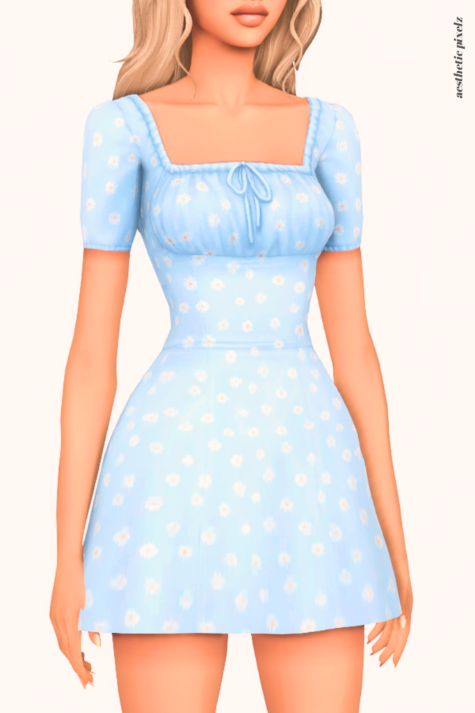 a female sim wearing a custom content dress in the sims 4 that is short and casual style