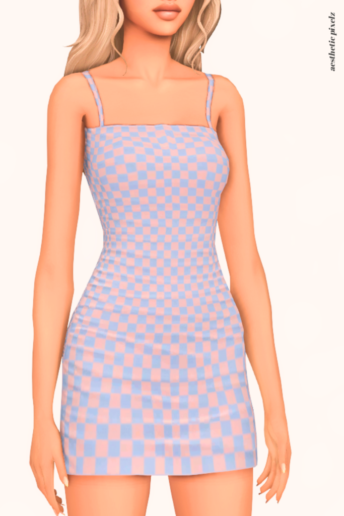 a female sim wearing a custom content dress in the sims 4 that is short and casual style