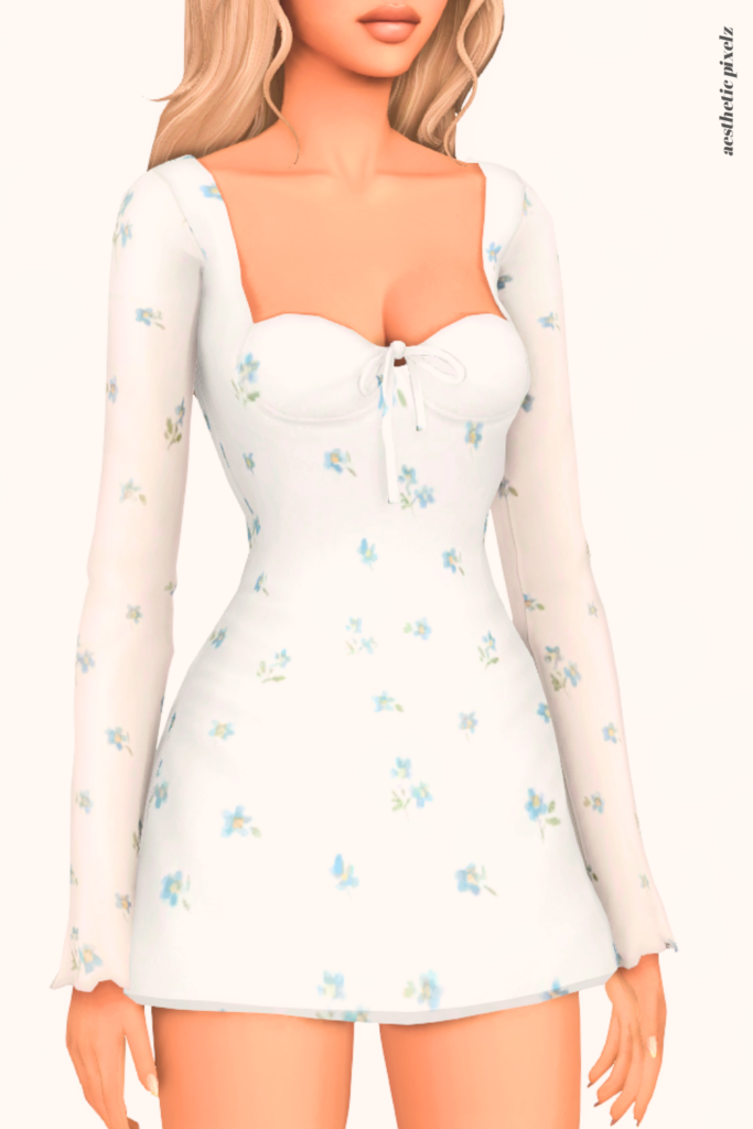 a female sim wearing a custom content dress in the sims 4 that is short and casual style