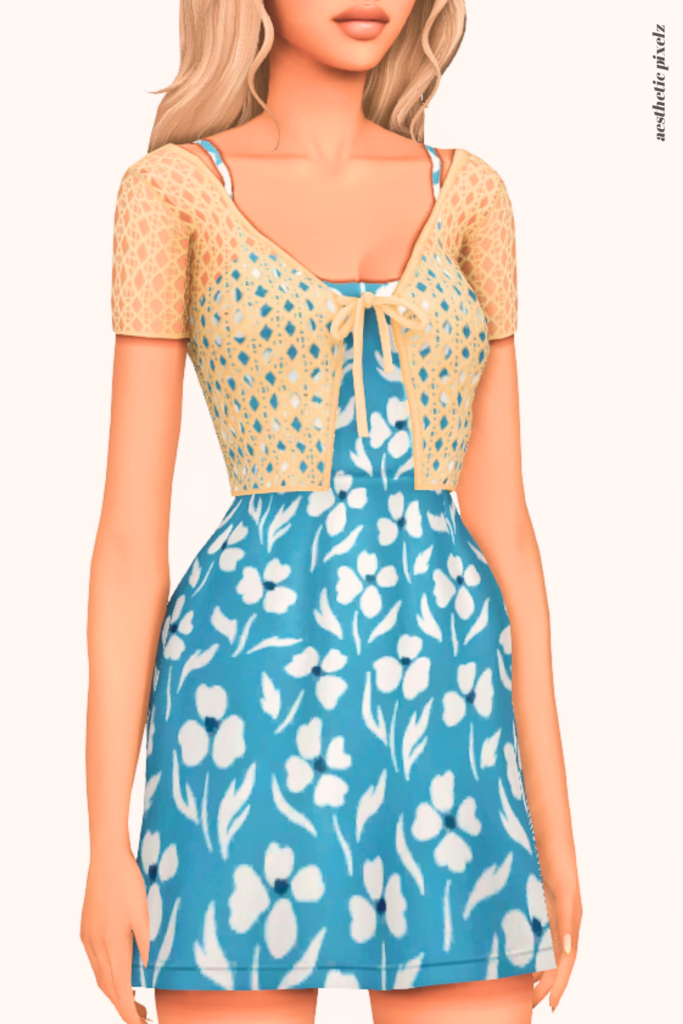 a female sim wearing a custom content dress in the sims 4 that is short and casual style