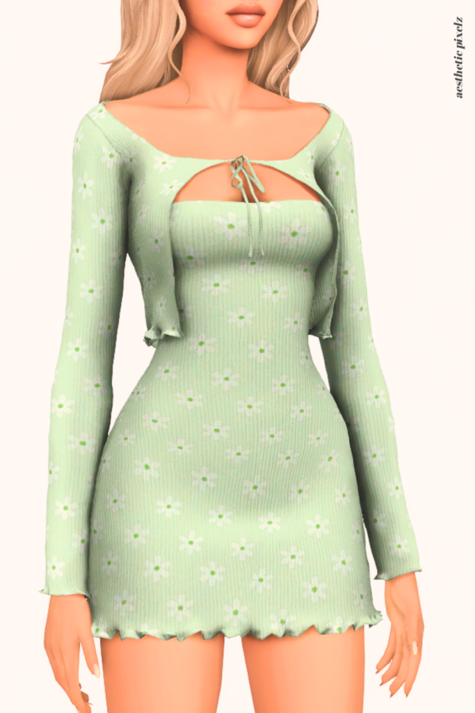 a female sim wearing a custom content dress in the sims 4 that is short and casual style