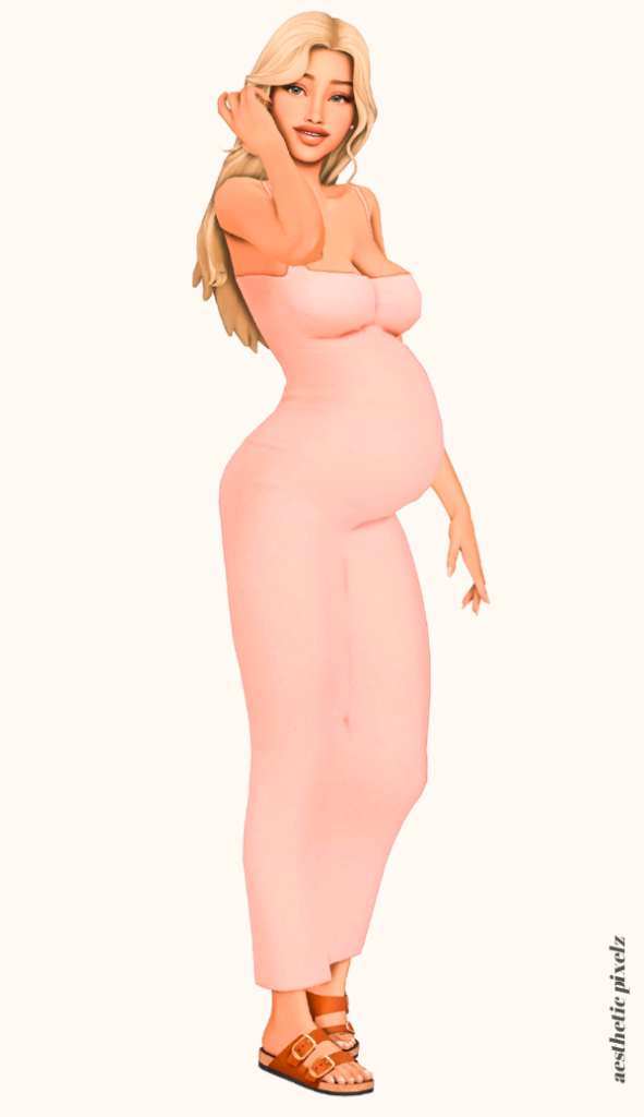 a pregnant sims 4 female sim wearing cc maternity clothes