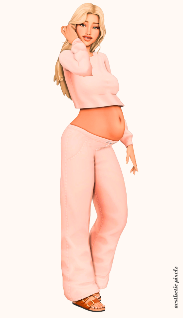 a pregnant sims 4 female sim wearing cc maternity clothes