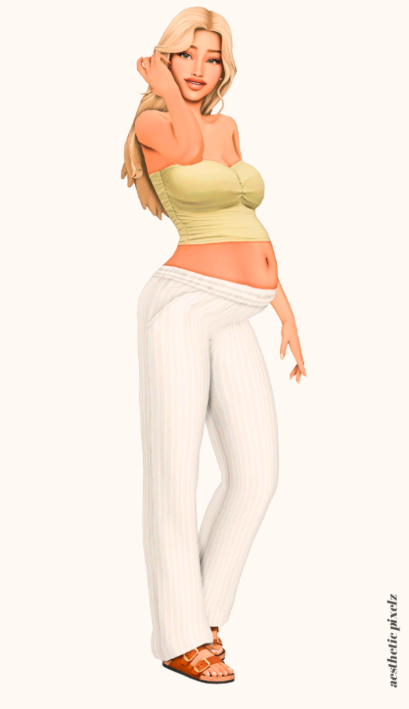 a pregnant sims 4 female sim wearing cc maternity clothes