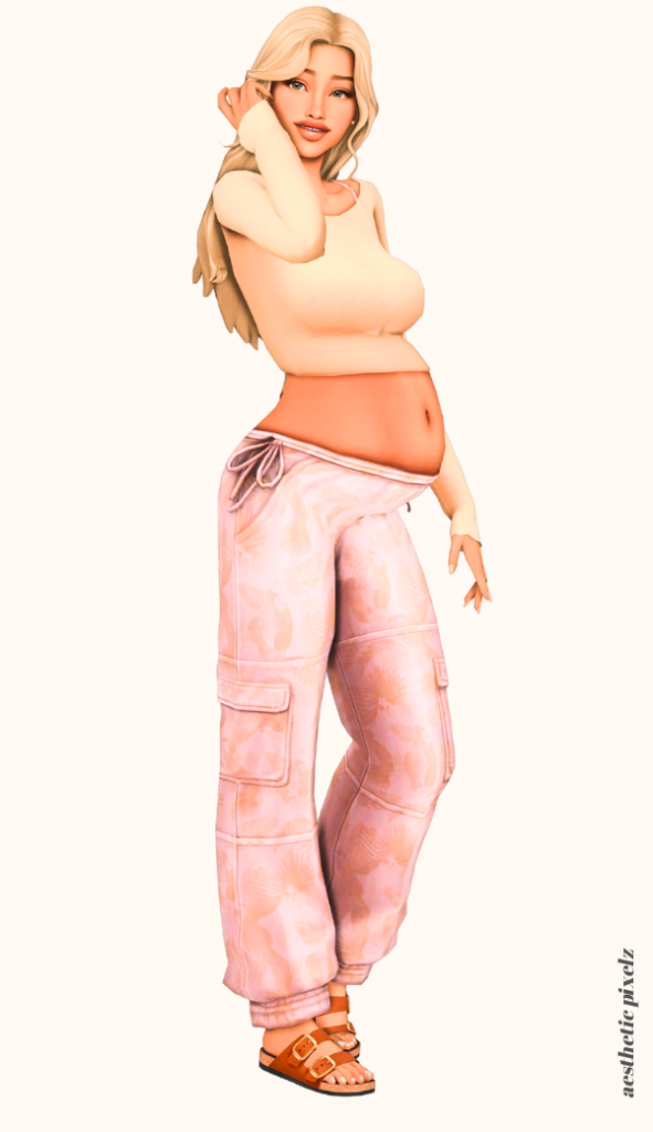 a pregnant sims 4 female sim wearing cc maternity clothes