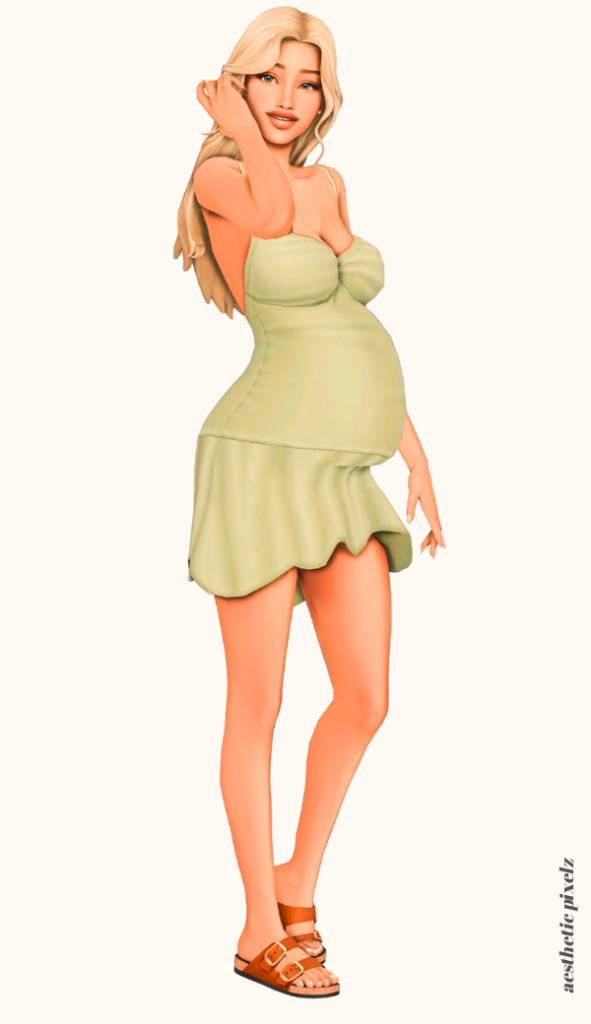 a pregnant sims 4 female sim wearing cc maternity clothes