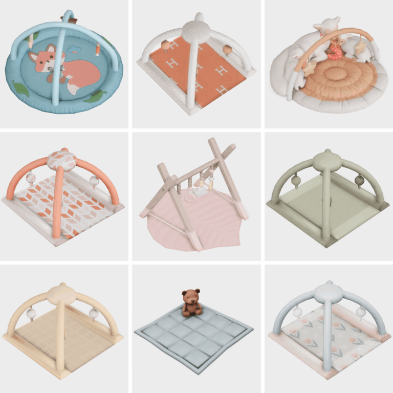 grid lookbook of sims 4 cc infant playmats