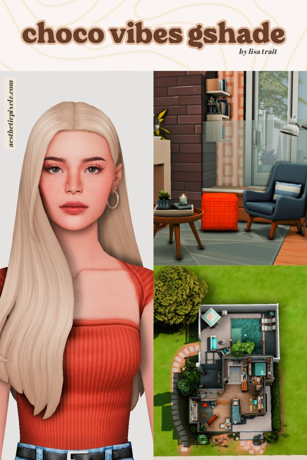 images showing off the choco vibes gshade for the sims 4