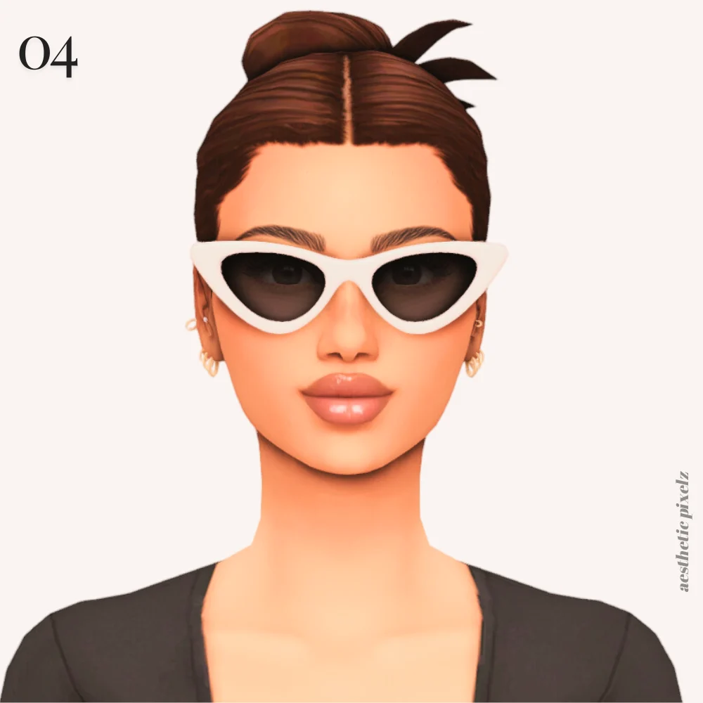 a sim wearing cc sunglasses and her hair in a bun