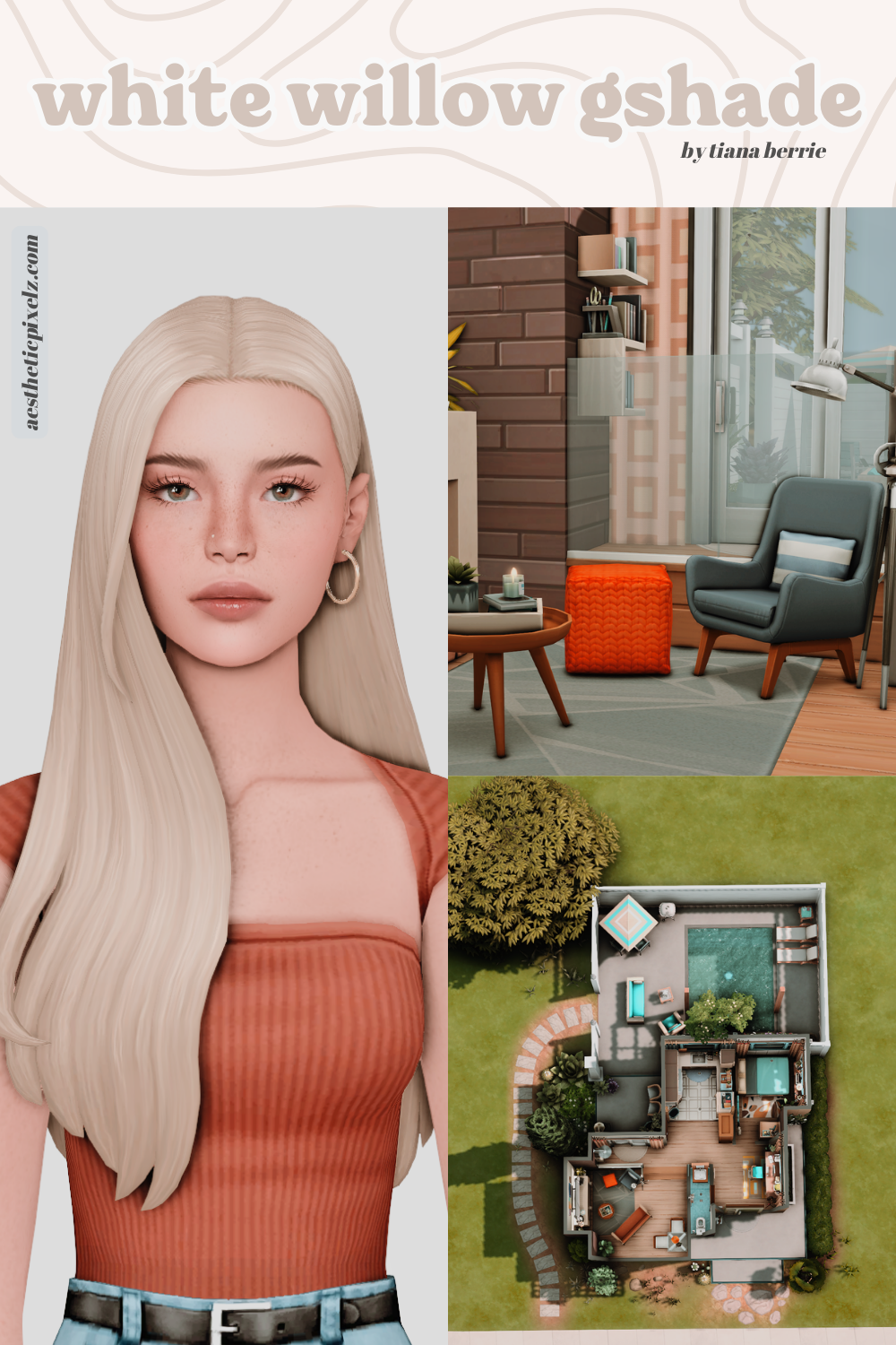 images showing off the white willow gshade for the sims 4