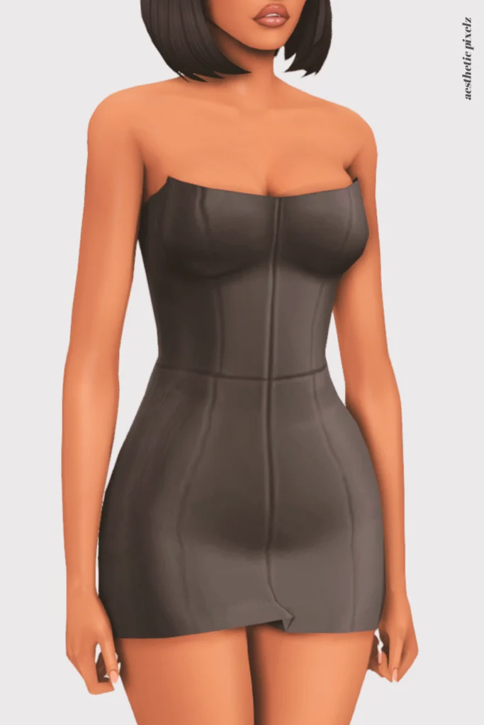 a female sim wearing a custom content little black dress