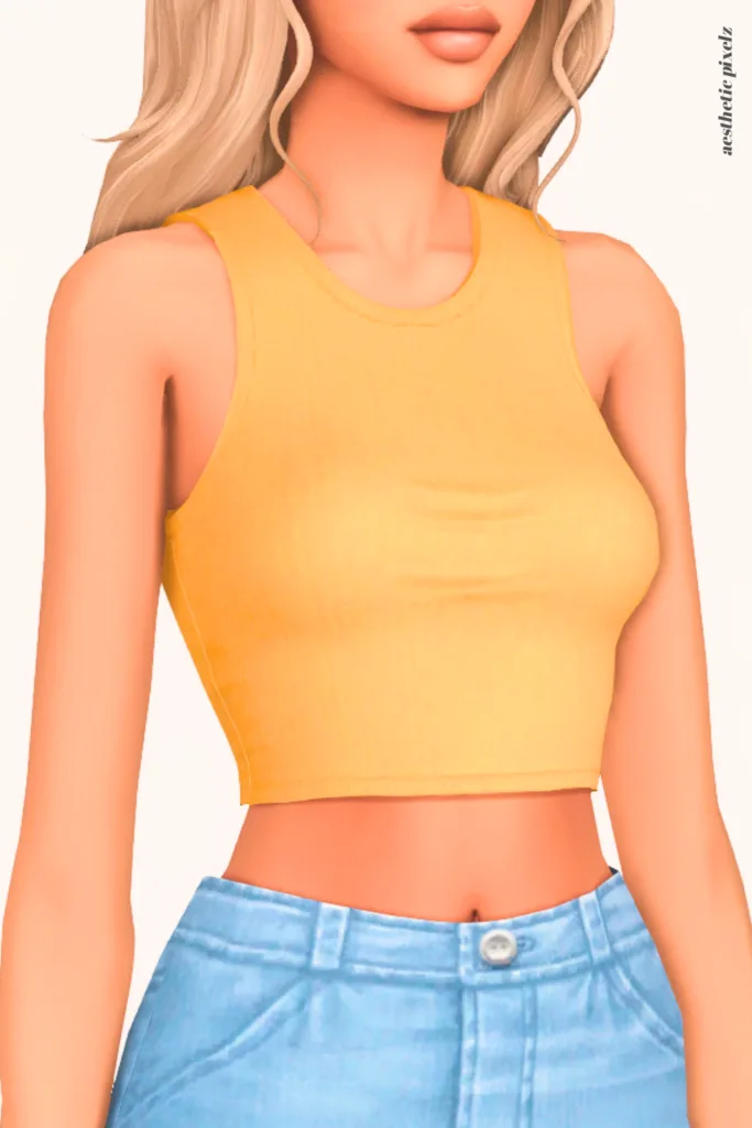 a female sim wearing a custom content crop top in the sims 4