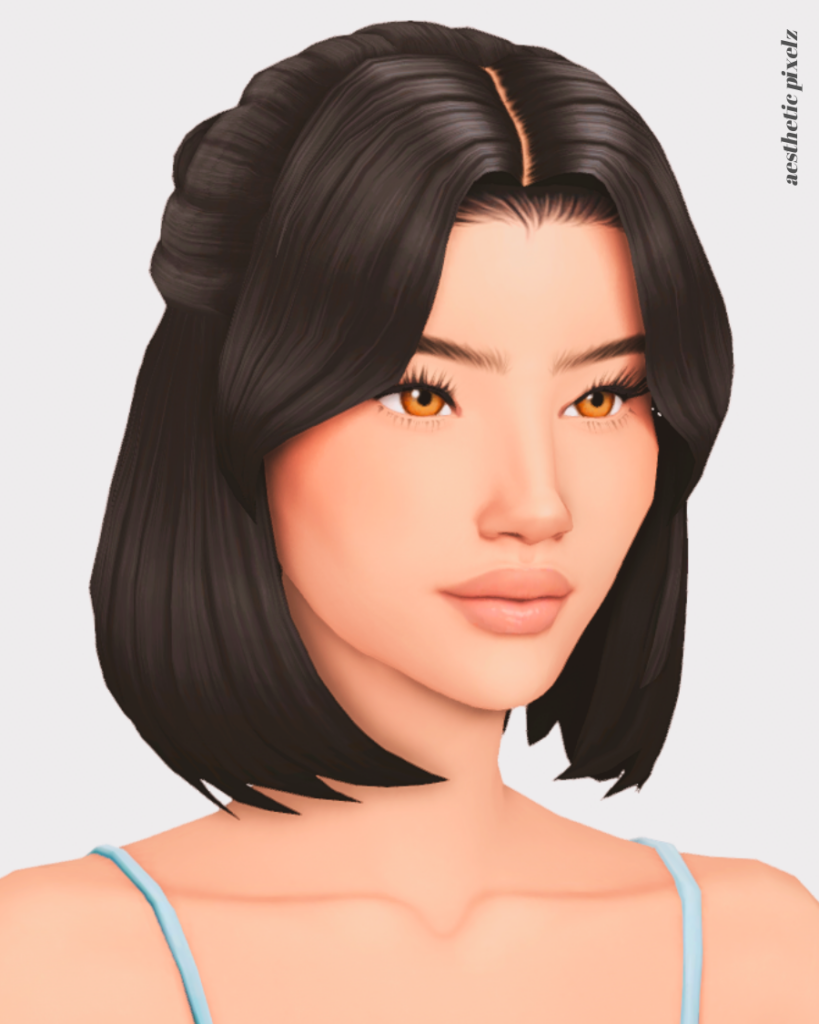 sims 4 female sim with a short custom content hairstyle 