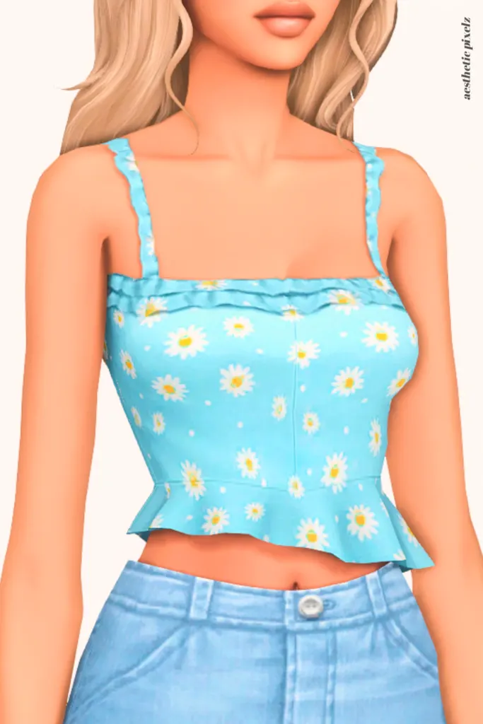 a female sim wearing a custom content crop top in the sims 4