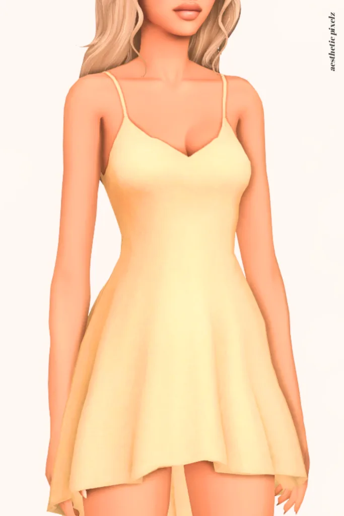 a female sim wearing a custom content dress in the sims 4 that is short and casual style