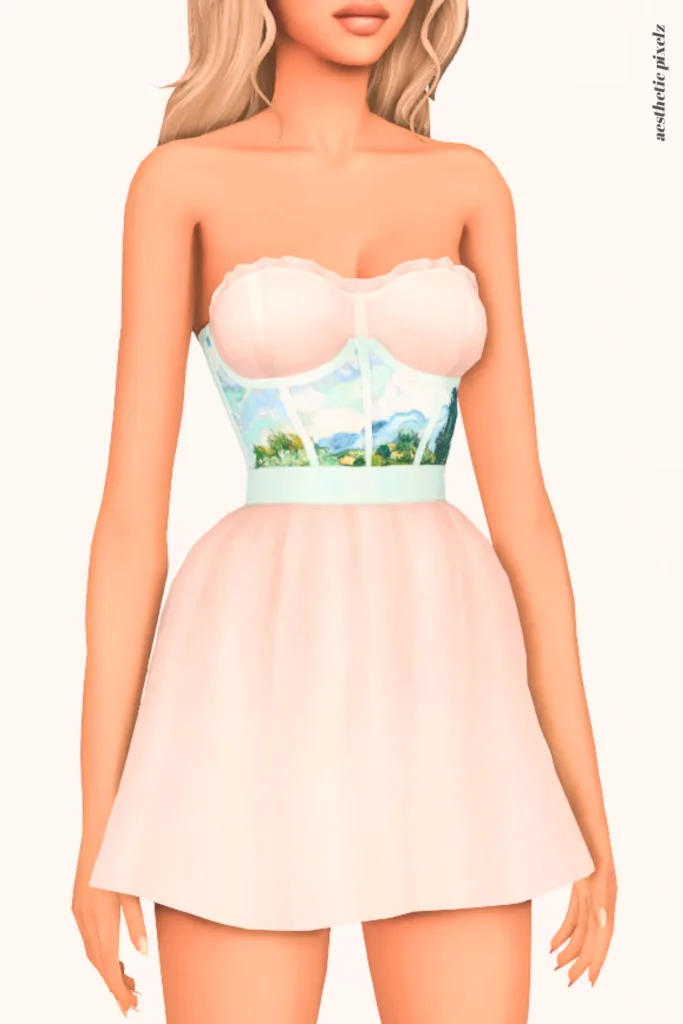 a female sim wearing a custom content dress in the sims 4 that is short and casual style