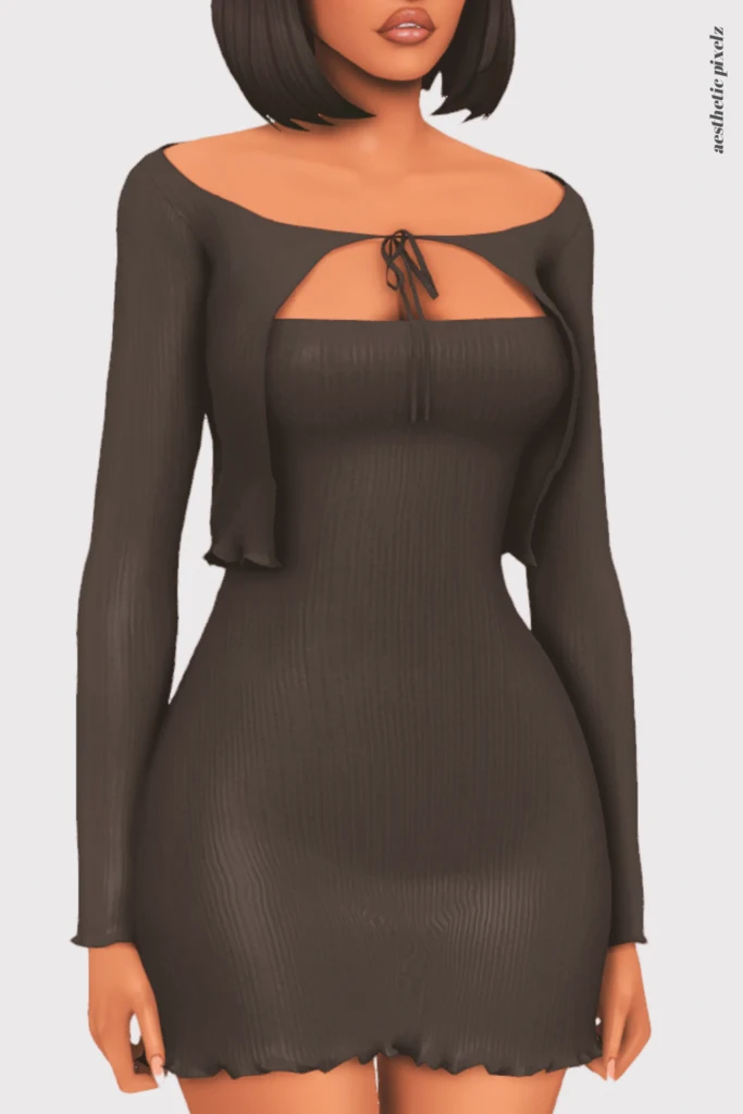 a female sim wearing a custom content little black dress