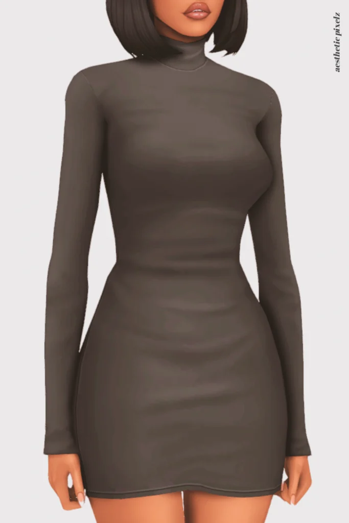 a female sim wearing a custom content little black dress