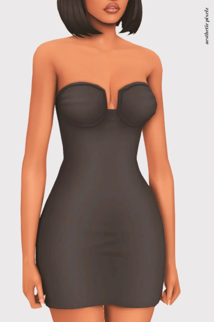 a female sim wearing a custom content little black dress