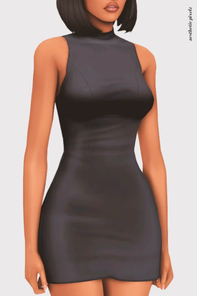 a female sim wearing a custom content little black dress