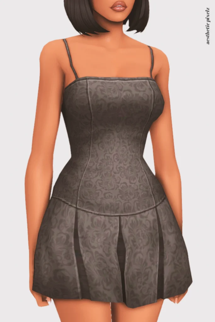 a female sim wearing a custom content little black dress