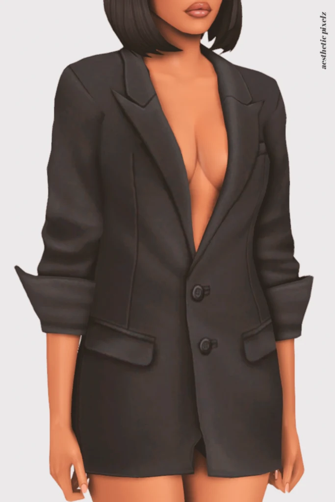 a female sim wearing a custom content little black dress