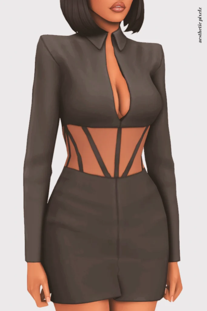 a female sim wearing a custom content little black dress