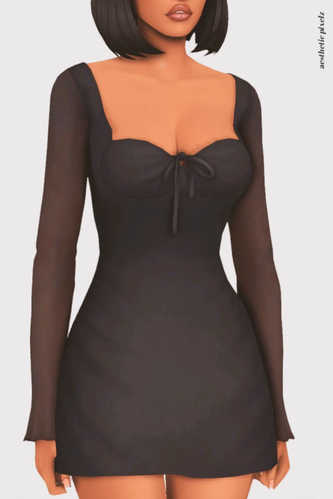 a female sim wearing a custom content little black dress