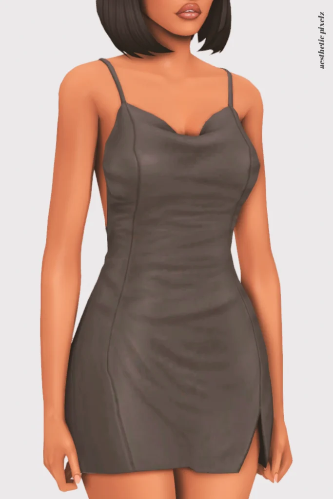 a female sim wearing a custom content little black dress