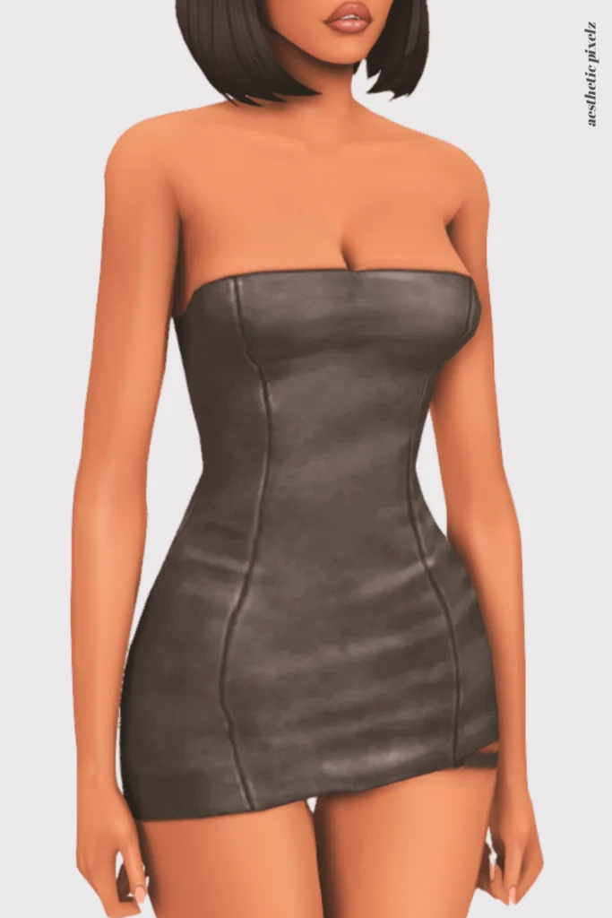 a female sim wearing a custom content little black dress