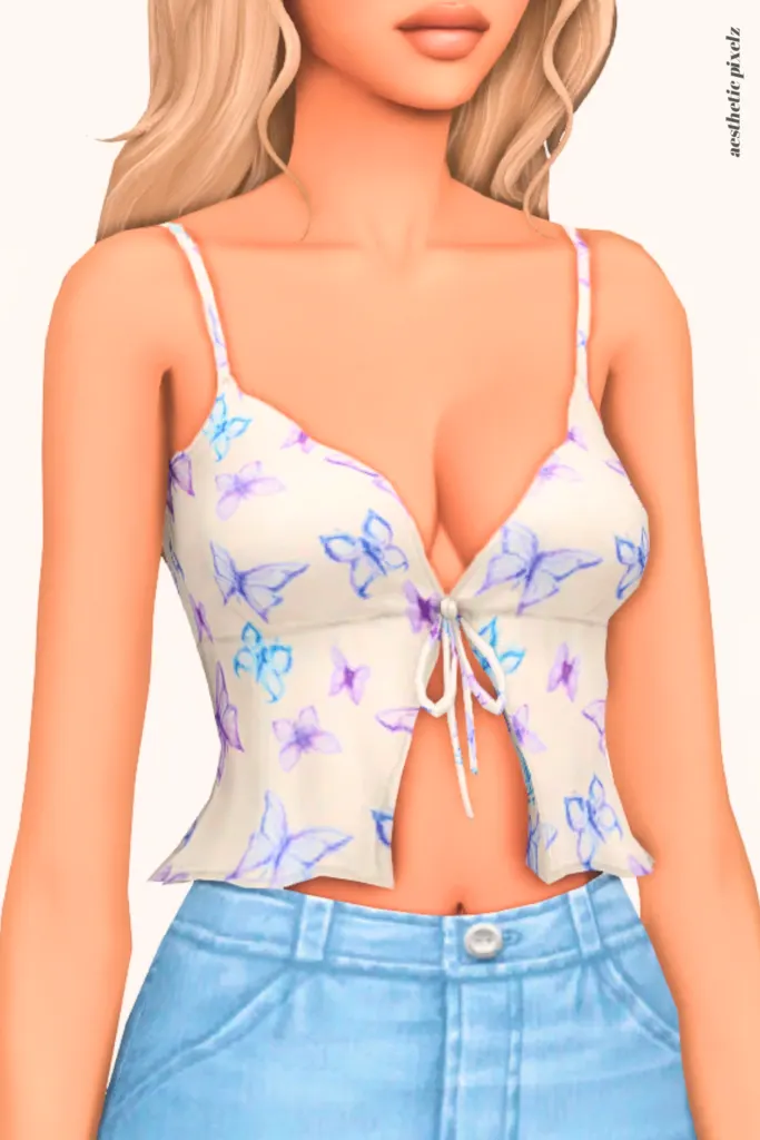 a female sim wearing a custom content crop top in the sims 4