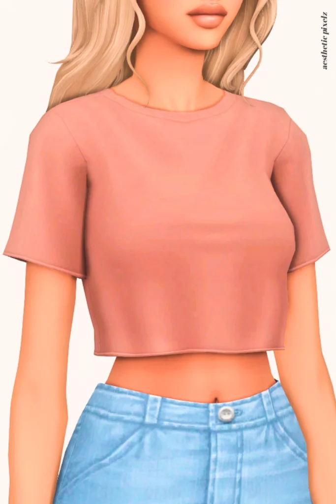 a female sim wearing a custom content crop top in the sims 4