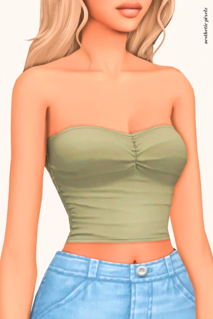 a female sim wearing a custom content crop top in the sims 4