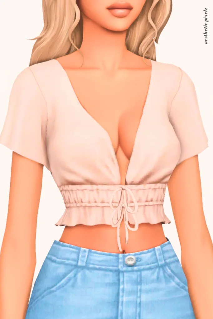 a female sim wearing a custom content crop top in the sims 4